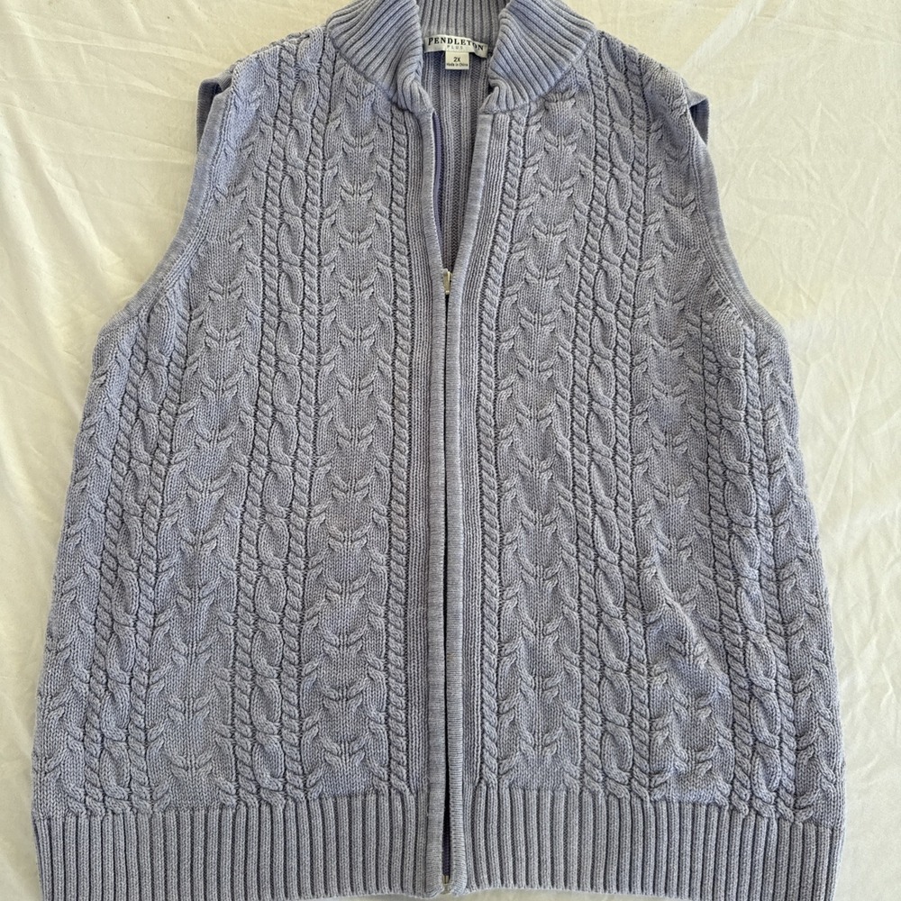 Pendleton Plus Cable Knit Sweater Vest Full Zip Up 100% Cotton Women's Size 2X